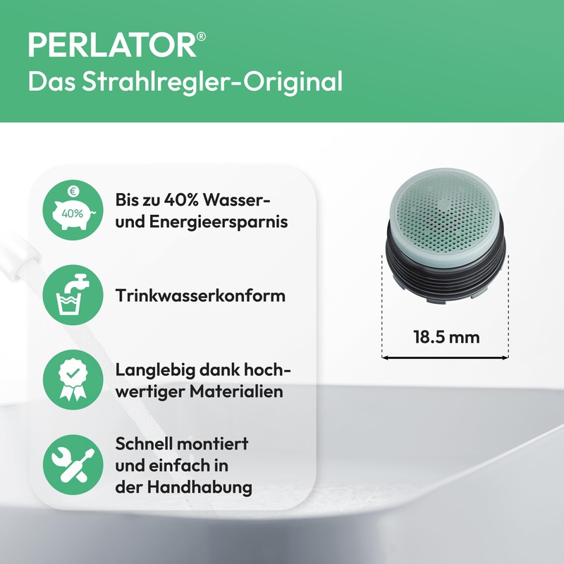 Perlator® Water-Saving Screw-In Jet Regulator with Key M18.5 x 1