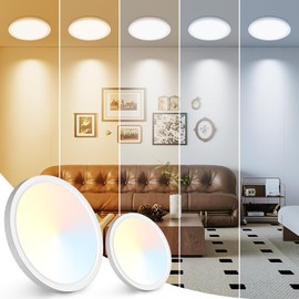 Peasur 7 inch LED Ceiling Light, 3000K/3500K/4000K/5000K/6500K Adjustable Flush Mount Light Fixture,1500LM 15W Thin White Round Lamp for Hallway Kitchen Bathroom Bedroom, 2Pack