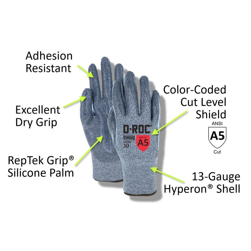 MAGID D-ROC ANSI A5 Heat-Resistant Silicone Coated Work Gloves, 1