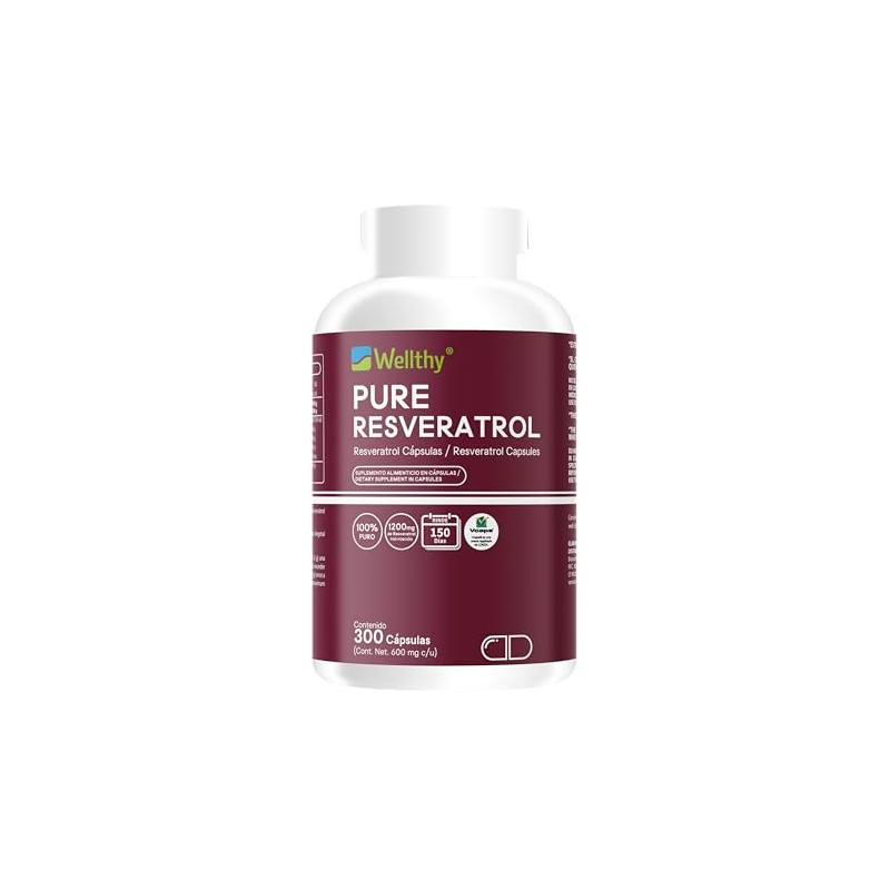 Wellthy Pure Resveratrol 300 Cápsulas 1200mg Por Porción 150 Porciones