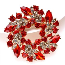 Unbranded Lovely 3D WREATH Christmas RHINESTONE Candy Cane Pin Wheel Flower Red Brooch