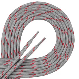 Di Ficchiano high quality shoe laces, round laces for work shoes and trekking, shoes made of 100% polyester, diameter 4.5 mm, 27 colours, length 70 cm – 220 cm 4.5 mm, 27 colours, lengths 70 - 220 cm. - grey/red, size: 140 cm