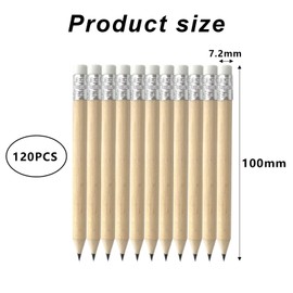 Leikurvo Pack of 120 HB Pencils, 100 x 7.2 mm Mini Pencils with Eraser, HB Wood, Golf Pencil Set, Natural Wood, Short Half Pencils, Natural Wooden Pencils, Half Graphite Pencils for Students, School,