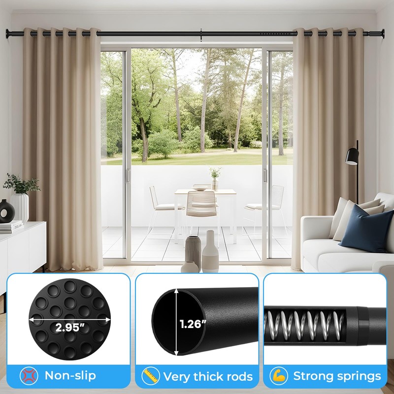 AIZESI Black Tension Curtain Rod 51-144In (4.25-12Ft), Extra Long No-Drill