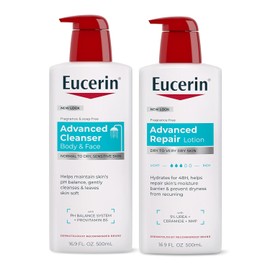 Eucerin Advanced Repair Body Lotion, 16.9 Fl Oz Pump Bottle Advanced Cleansing Body and Face Cleanser, 16.9 Fl Oz Bottle