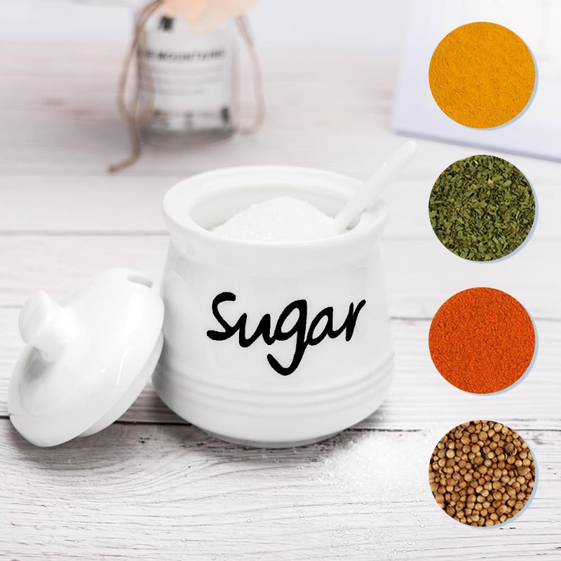 Swetwiny Ceramic Sugar Bowl with Lid and Spoon, 12 Ounces