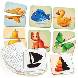 Vemkel Wooden Puzzle Halves and Shadows, Games from 1 Year, Wooden Puzzle from 1 Year, Jigsaw Puzzle, Educational Games from 1 Year, Preschool Games - Pack of 16