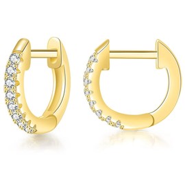 Evabelle Gold Hoop Earrings for Women 14K Real Gold Plated Cubic Zirconia Diamond Hoop Earrings Huggie Hoop Earring Women Earrings Hoop Earring for Men 925 Sterling Silver Post Hypoallergenic (14K Gold Plated-Smaller Hoops-13mm)