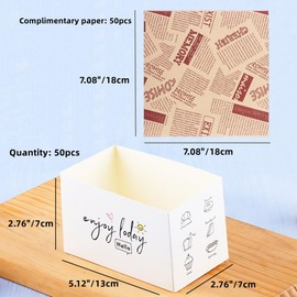 50 Pack Paper Take Out Containers,Mini Burger Boxes,Sandwich Take Out Boxes with 50 Sheets of Oil Paper for Restaurant, Picnic and Party Food Containers (C)
