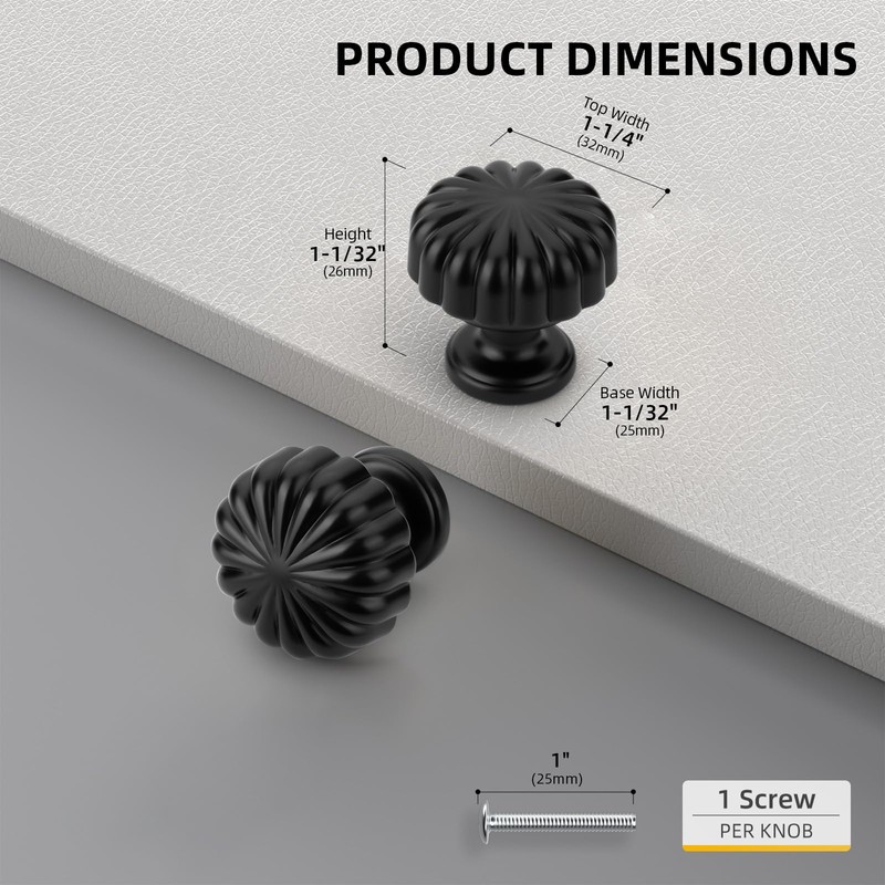 goldenwarm 10 Pack Black Cabinet Knobs Black Drawer Knobs, Single