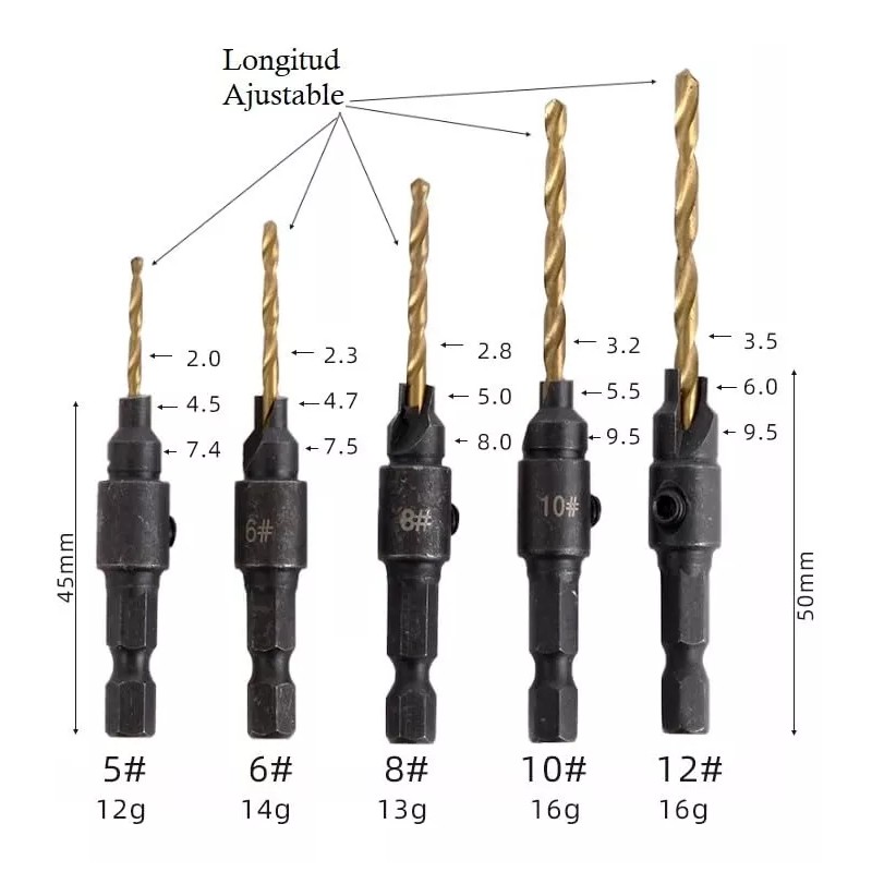 L&T Kit De Broca Avellanadora Madera Vastago Carpintero Tornillo