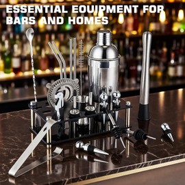 ARTFLY 18-Piece Professional Cocktail Shaker Set and Bartender Kit with Stand, Stainless Steel Bar Tools Gift Set with Muddler, Jigger, Mixing Spoon for Home Bar and Mixology