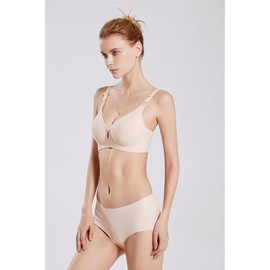 ZUMIY Nursing Maternity Bra Ultra Smooth, Seamless Pregnancy Breastfeeding Bra with Thin Cup Removable Pads, Natural Shape, Sleep Nursing Bralette (L,Nude)