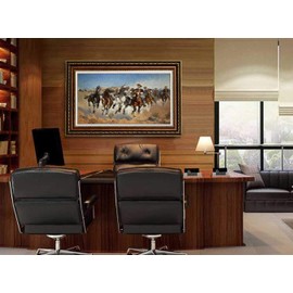 ELITEART-Dismounted the Fourth Troopers Moving Led Horses,by Frederic Remington Oil Painting Reproduction Giclee Wall Art Canvas Prints-Framed Size:30"x22"