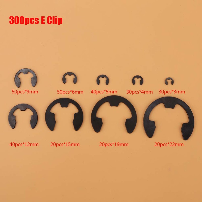 E Clips Assortment Kit, E Clamp/Holder Tool 300pcs Black Metal