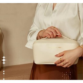 HEYKYY Travel Cosmetic Bag Large Capacity Makeup Toiletry Makeup Bag Storage Pouch Make Up Bag Organizer for Shampoo Container Toiletries Supplies (White)