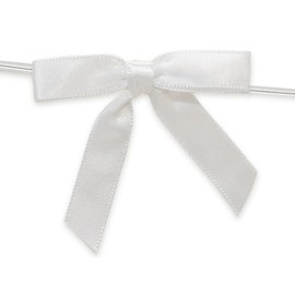 2" White Pre-Tied Satin Gift Bows with Twist Ties - 12/Pack - 5 Packs