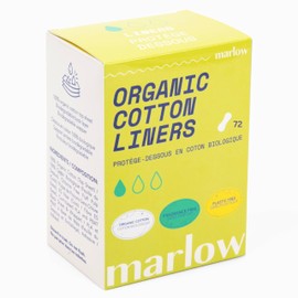 Marlow 100% Organic Cotton Top Sheet Liners with Biodegradable Wrapping, Plastic Free, Fragrance Free, Chlorine Free, Toxin Free, Hypoallergenic, Ultra Thin, Leak Proof, 72 Count