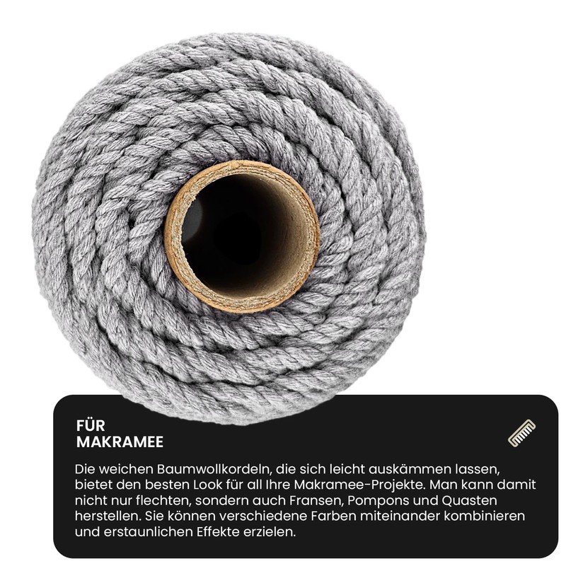 Netuno 1 x Macrame Yarn, Grey, 3 mm, 50 m,
