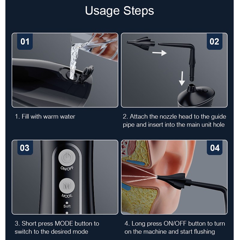 Water Powered Ear Cleaner IPX7 Waterproof 4 Cleaning Modes Portable