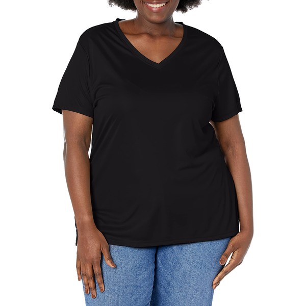 JUST MY SIZE womens Cool Dri V-neck Shirt, Black, 4X