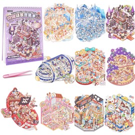 Aifong 10 Sets Big Size DIY 3D Sticker Scene Collection Book 3D Sticker Scene Miniature Therapy Stickers for Relief Stress Pass The Time