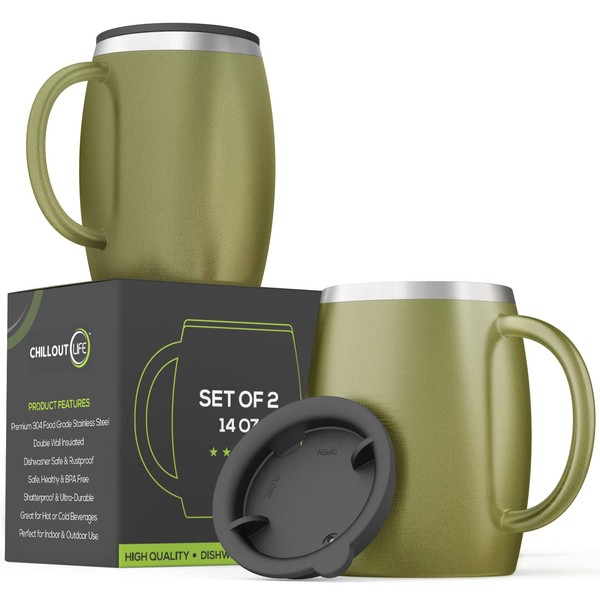 Stainless Steel Insulated Coffee Mugs Set of 2 (14oz) –