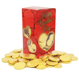 Valentine's Day Chocolate Gold Coins, Valentines Candy, Gold Coins in Valentines Day Box, 1 Pound (Single)