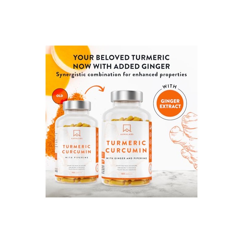 AAVALABS Turmeric and Black Pepper Capsules with Ginger Root Extract