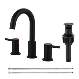 Matte Black Basin Faucet Two Handles Lavatory Vanity Sink Faucet with Pop-up Drain,3 Holes 8 Inch Widespread Bathroom FaucetColor: Black, Surface Finishing: Matte black