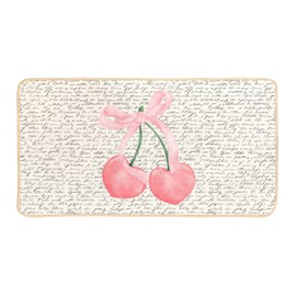 ETYZE Pink Cherry Bow Welcome Mat - Preppy Indoor/Outdoor Front Door Mats, Cute Bow Bathroom/Bedroom/Kitchen Mat, Gift for Teen Girls & Friends, 30 x 16 Inch