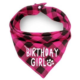 Birthday Plaid Dog Bandana with Button, Fall Dual Layer Scarf Soft Cotton Triangle Bib Girls and Boys Kerchief Adjustable Accessories for Small Medium Large Extra Large Dog Puppy Pet Cat