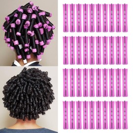 40 Pcs Perm Rods For Short Hair Purple Heatless Curl Rods For Long & Natural Hair,Medium Size Hair Rollers For Black Women(Purple 40Pcs)