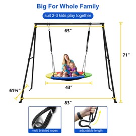 43” Saucer Tree Swing Set with Metal Frame Full Steel Swing Stand 550lbs Load Capacity 71” High Playground Outdoor Backyard (Black Set)