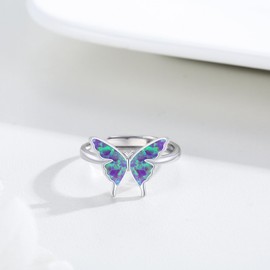 CUOKA MIRACLE Butterfly Ring 925 Sterling Silver Purple Opal Butterfly Open Adjustable Ring Exquisite Cute Butterfly Rings Butterfly Rings for Women Anniversary Birthday Jewelry Gifts for Women,