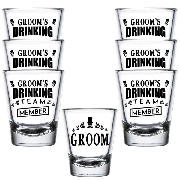 shop4ever Groom and Groom's Drinking Team Member Glass Shot Glasses Wedding Bachelor Party Shot Glasses (7 Pack)