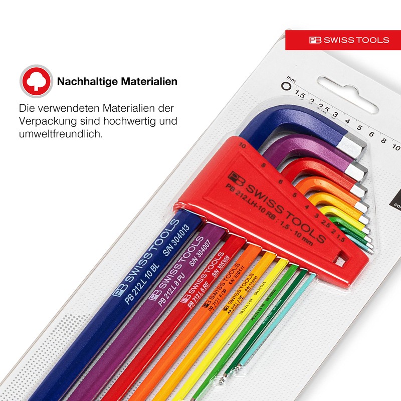 PB SWISS TOOLS 212LH-10RBCN Long Rainbow Wrench Set with Ball