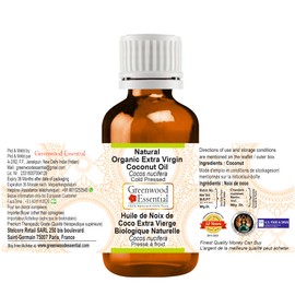 Greenwood Essential Pure Natural Organic Extra Virgin Coconut Oil (Cocos nucifera) Cold Pressed 50ml (1.69 oz)