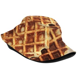 Funny Food Pattern Belgium Waffles Bucket Hat for Men Women Fashion Summer Fisherman Hat Packable Outdoor Travel Beach Sun Caps