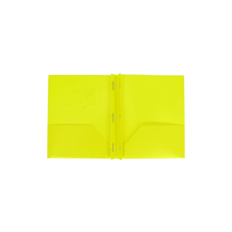 Aurora LLC.School,Office Supplies.Plastic Folders with Prongs and Two Pockets (Yellow)