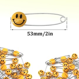 Ruidee 30 Pcs Diaper Pins Cute Smile Face Nappy Pins Plastic Head Safety Pins for DIY Craft Fabric Diapers Garment Repair (Orange)