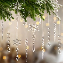 20pcs Christmas Ornaments Set for Tree Decorations- Hanging Acrylic Crystal Snowflake Christmas Decorations Icicle Drop Decorations for Winter Christmas Tree New Year Party Supplies