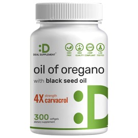 DEAL SUPPLEMENT Oil of Oregano Softgels with Black Seed Oil 300 Count – 30:1 Extract, Active Carvacrol & Thymoquinone – Antioxidant Immune Health Support – Plant Based, Non-GMO