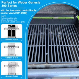 LS'BABQ Replacement Kit for Weber Genesis Parts 300 Series with Front Control Knob 7524 Cooking Grates 65505 Heat Deflectors 7620 Flavorizer Bars for Weber E-310 E-320 E-330 S-310 S320 S-330 EP-310