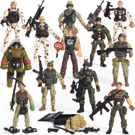 XDUOYJOY Army Men Toys with 12 Realistic Soldiers Action Figures and Weapon Gear Accessories, Military Toys for Boys Girls Gift