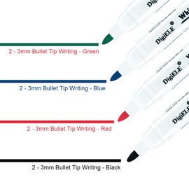 DigiELE Whiteboard Marker Set, 4 Colours Whiteboard Pens for Magnetic Whiteboards & Flipcharts, Round Tip 2-3 mm Pen, Dry Erase in 1 Hour & Wet Wipe, Black, Red, Green & Blue, Pack of 8