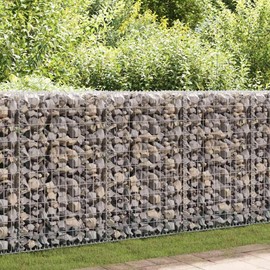 vidaXL Gabion Wall with Covers Gabion Stone Basket Cage Retaining Wall Privacy Protection Garden Patio Backyard Galvanized Steel 23.6"