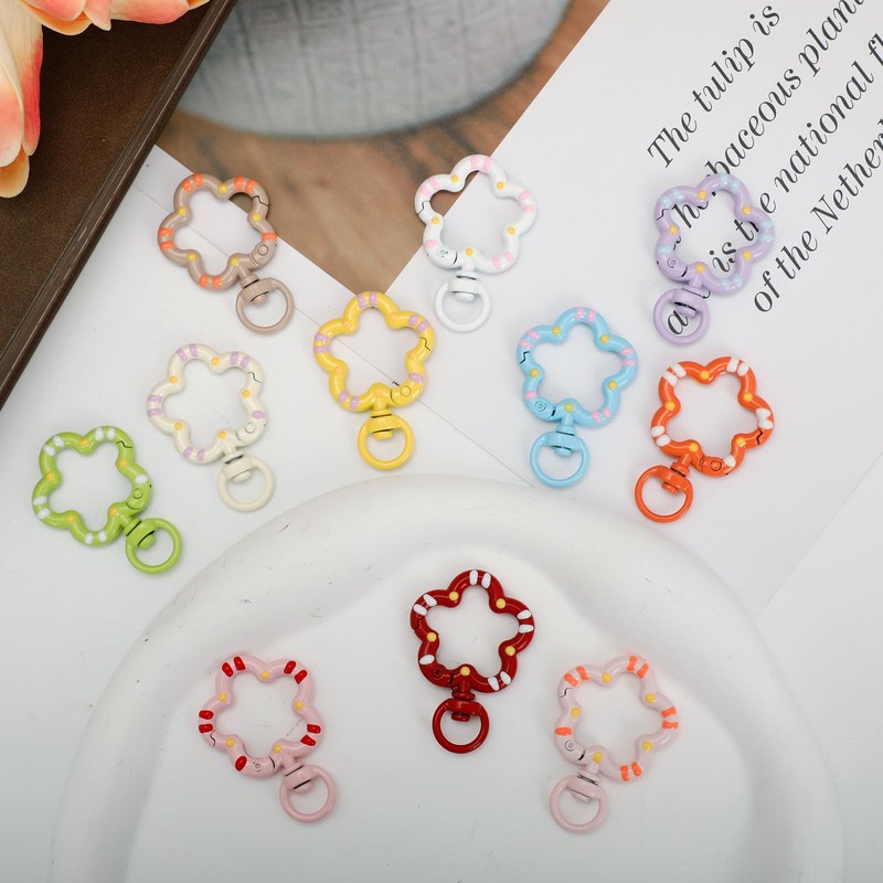 11Pcs Colorful Flower Metal Lobster Claw Clasps with Spring O