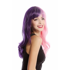 WIG ME UP - GF-W2301-1001A+T2313 Lady Quality Wig Cosplay extravagant split half dark purple half pink Harlequin bangs long slightly curly