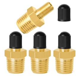 YUENTOEN Filled Tire Air Valve 4 Pcs Car Brass Air Compressor Tank Fill Valve, Rust Proof Standard Valve Core 1/4''NPT Male Threaded Tank Valve with Valve & Cap US Type Valve Automotive Vacuum Tire